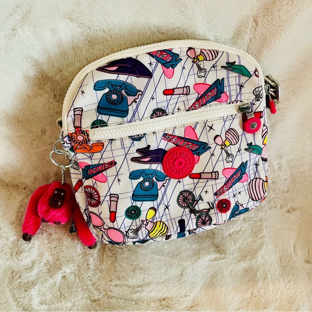 Kipling Keefe Crossbody Bag in Sweet Shop Print w/ Monkey Keychain - Picture 10 of 10